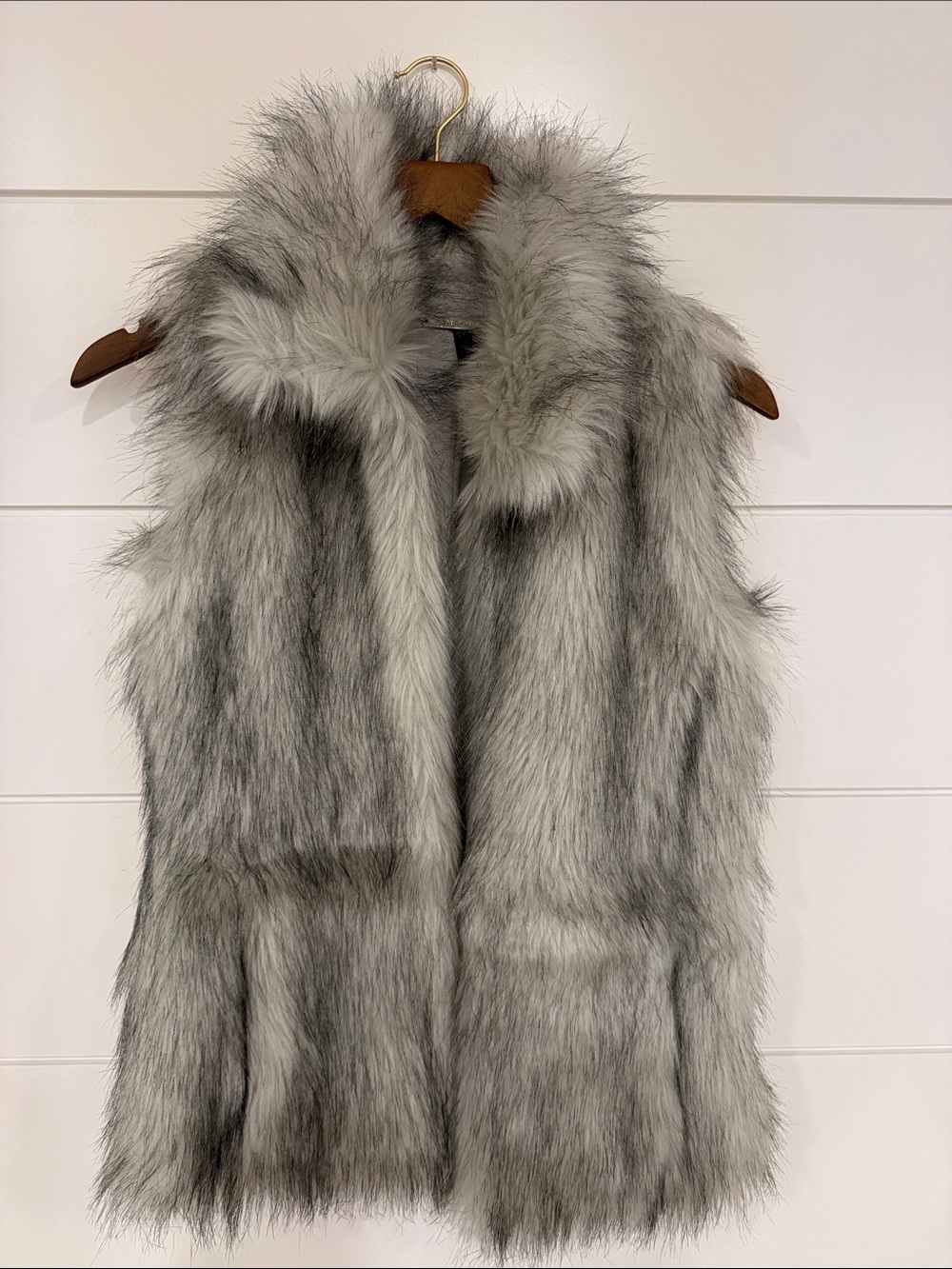 White House Black Market Silver Faux Fur Vest
